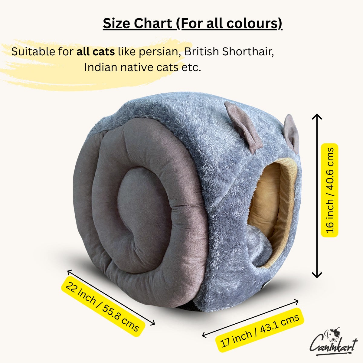 Caninkart Hut-Snail Bed For Cats & Small Breed Dogs 22cm x 17cm x 16cm - Grey