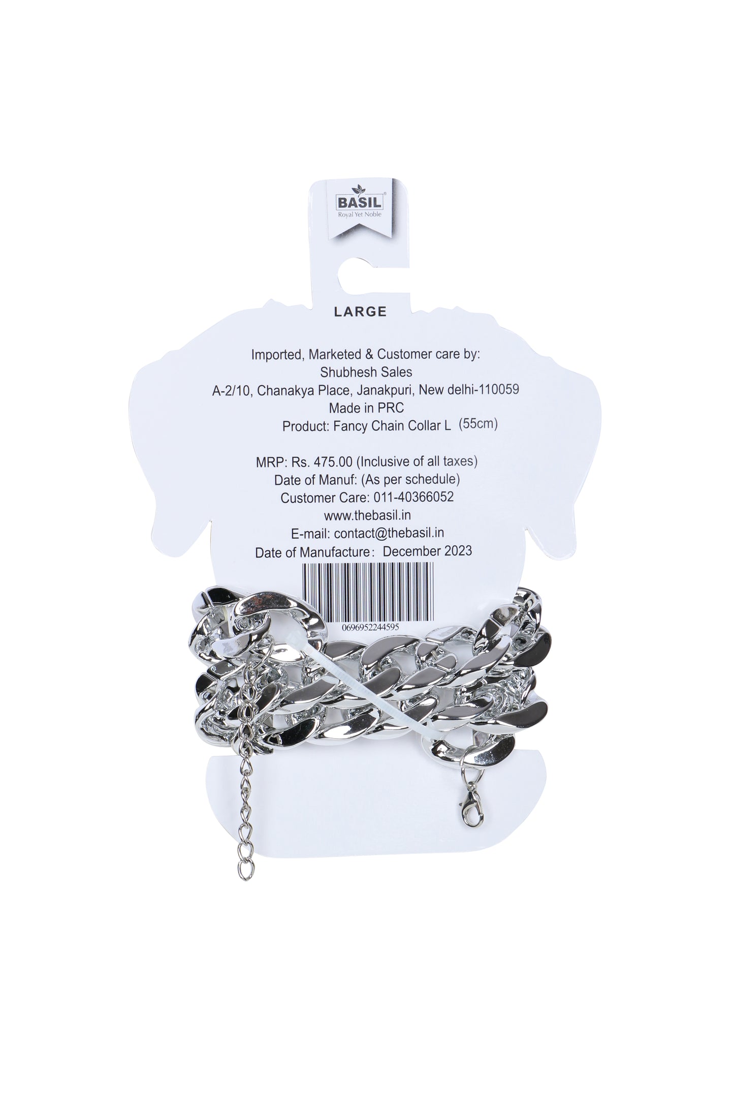 Basil Silver Dog Jewelry – Lightweight Glam No Metal Chain Large 21" Inch