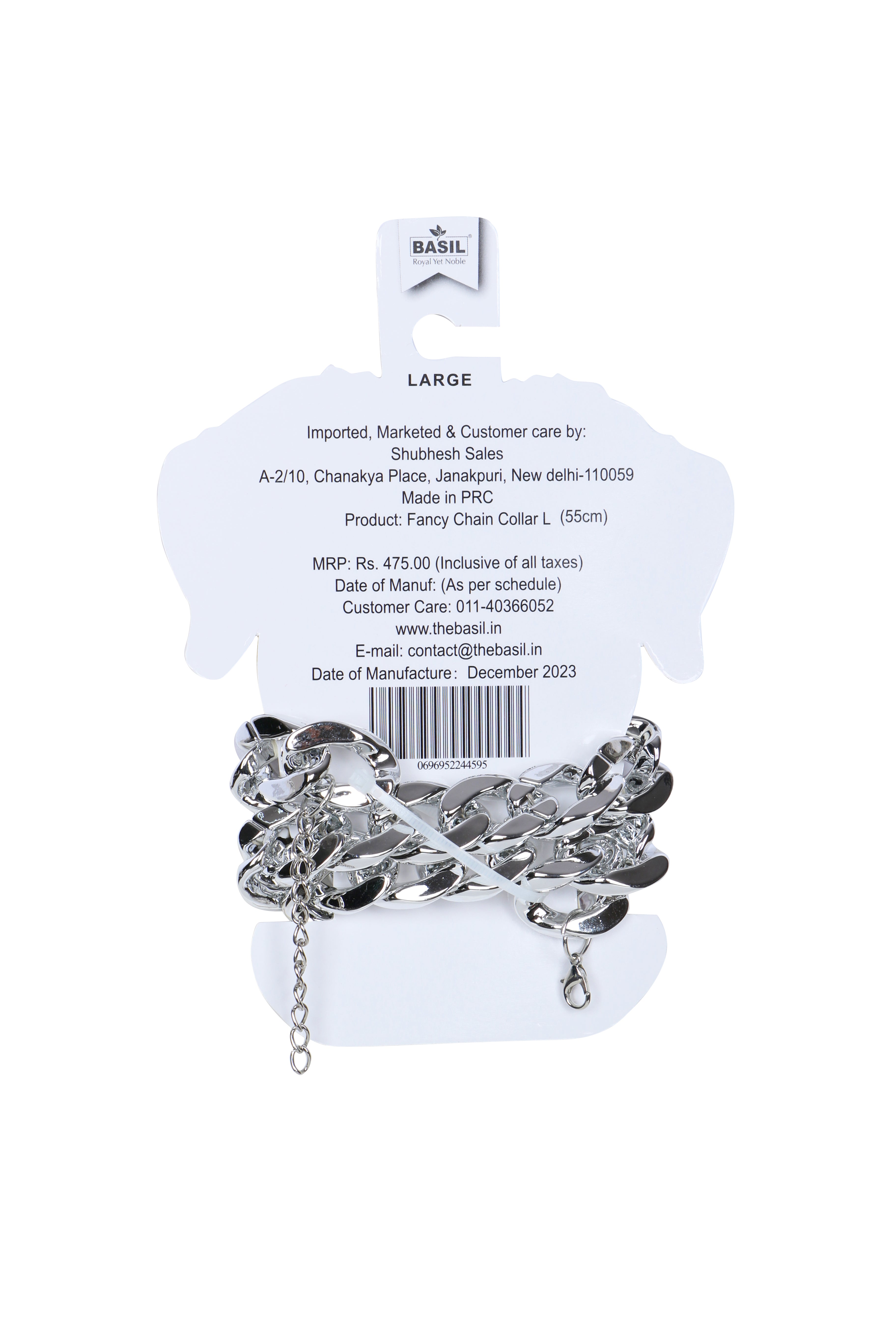 Basil Silver Dog Jewelry – Lightweight Glam No Metal Chain Small 34cm