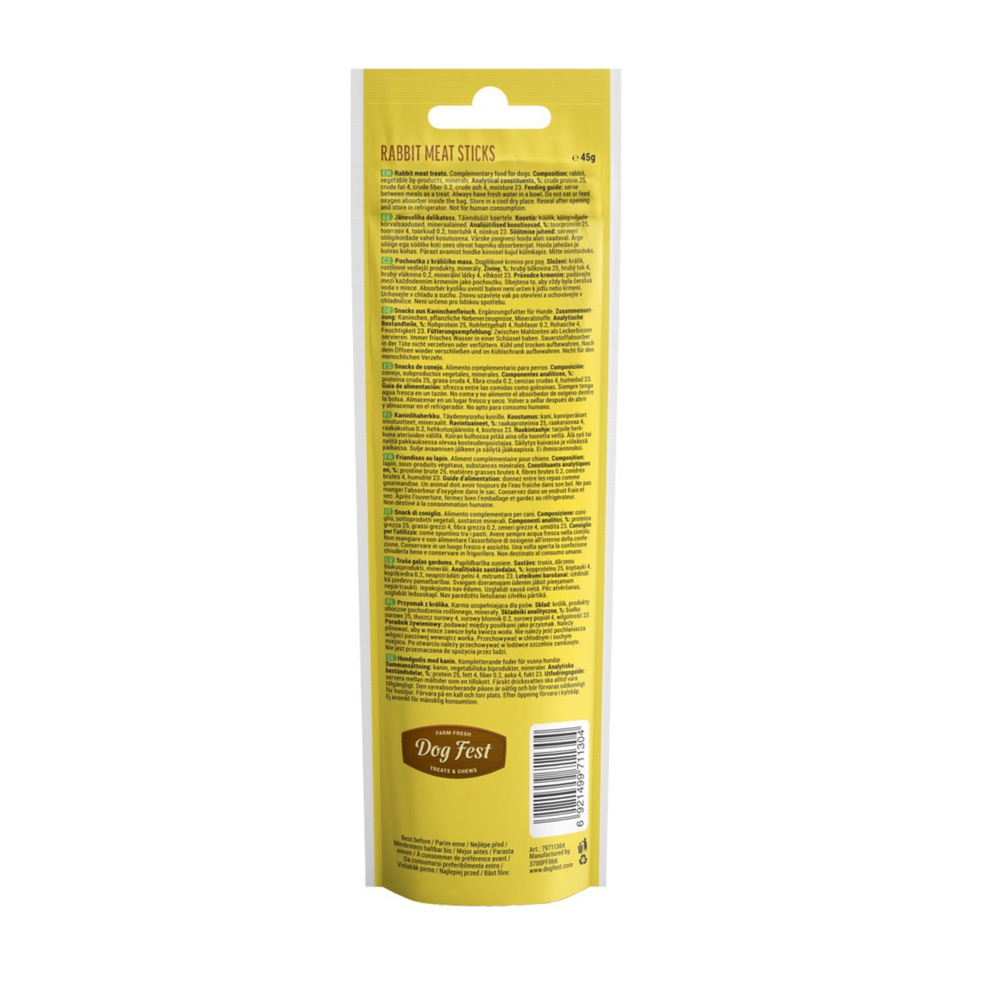 Dogfest Meat sticks rabbit Dog Treats 45g