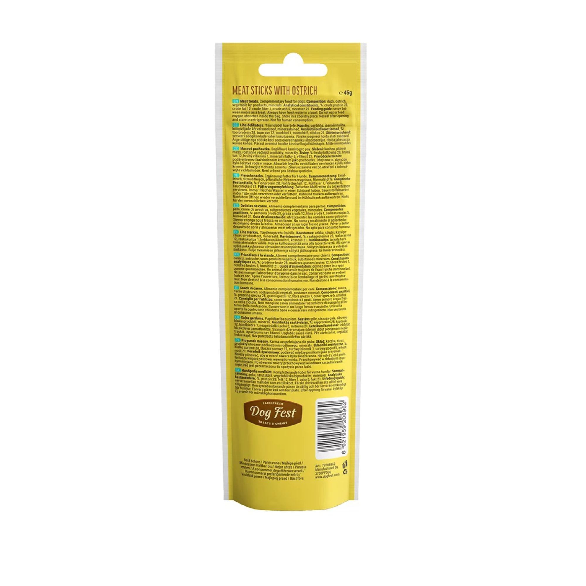 Dogfest Meat sticks with ostrich Dog Treats 45g