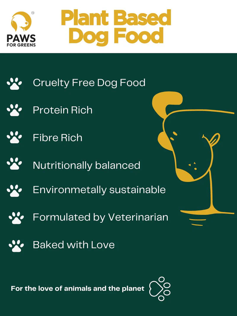 Paws For Greens Veg Adult Dog Food – High Protein, Plant-Based, Meat-Free Dry Dog Food Kibble for All Breeds 1kg
