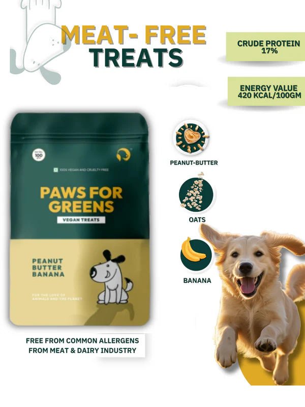 Paws For Greens Dog Treats Plant-Based Healthy Vegan Biscuits for Dogs with Peanut Butter and Banana 100gm
