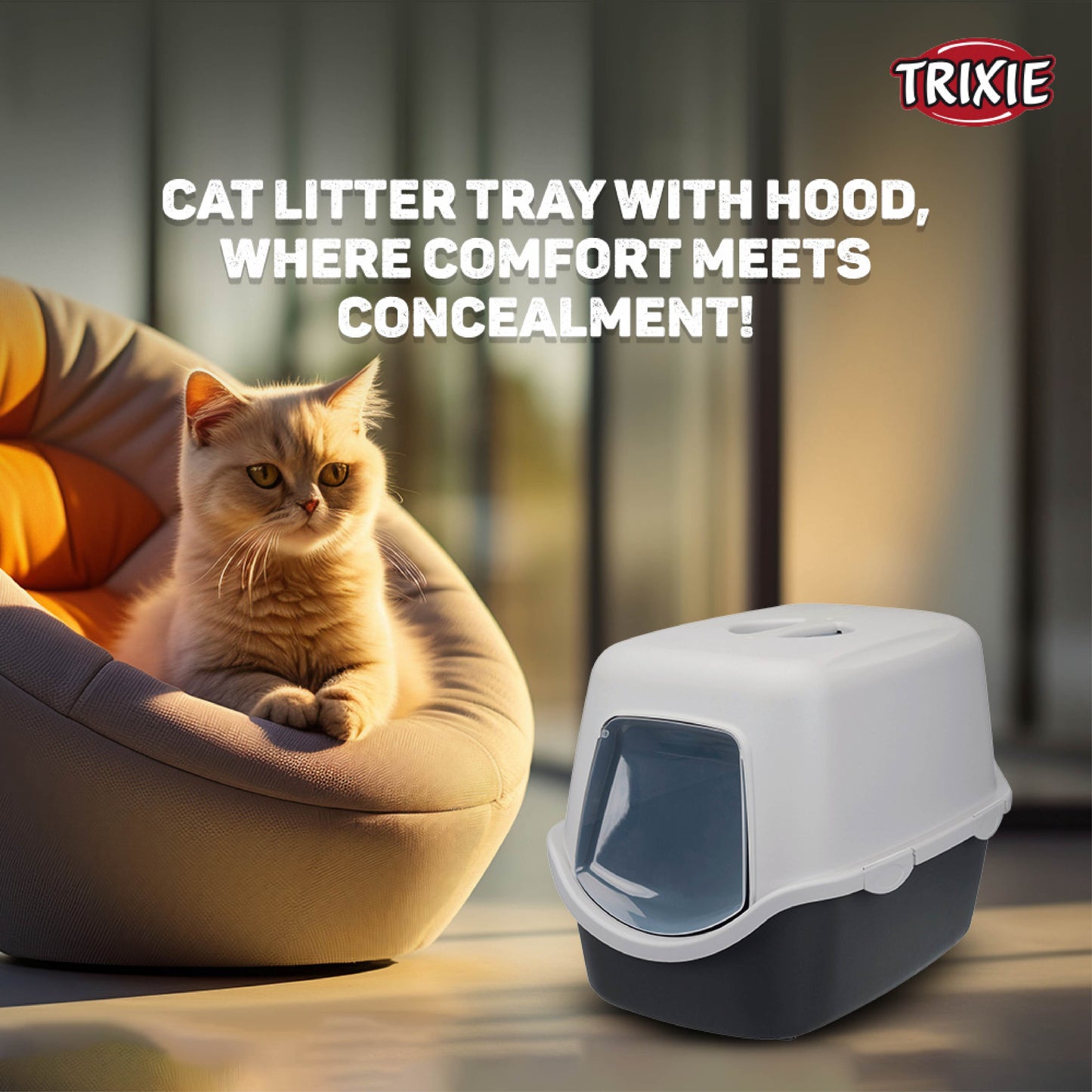 Trixie Vico Cat Litter Tray with Dome | Dark Grey/Light Grey | Size: 40x40x56cm