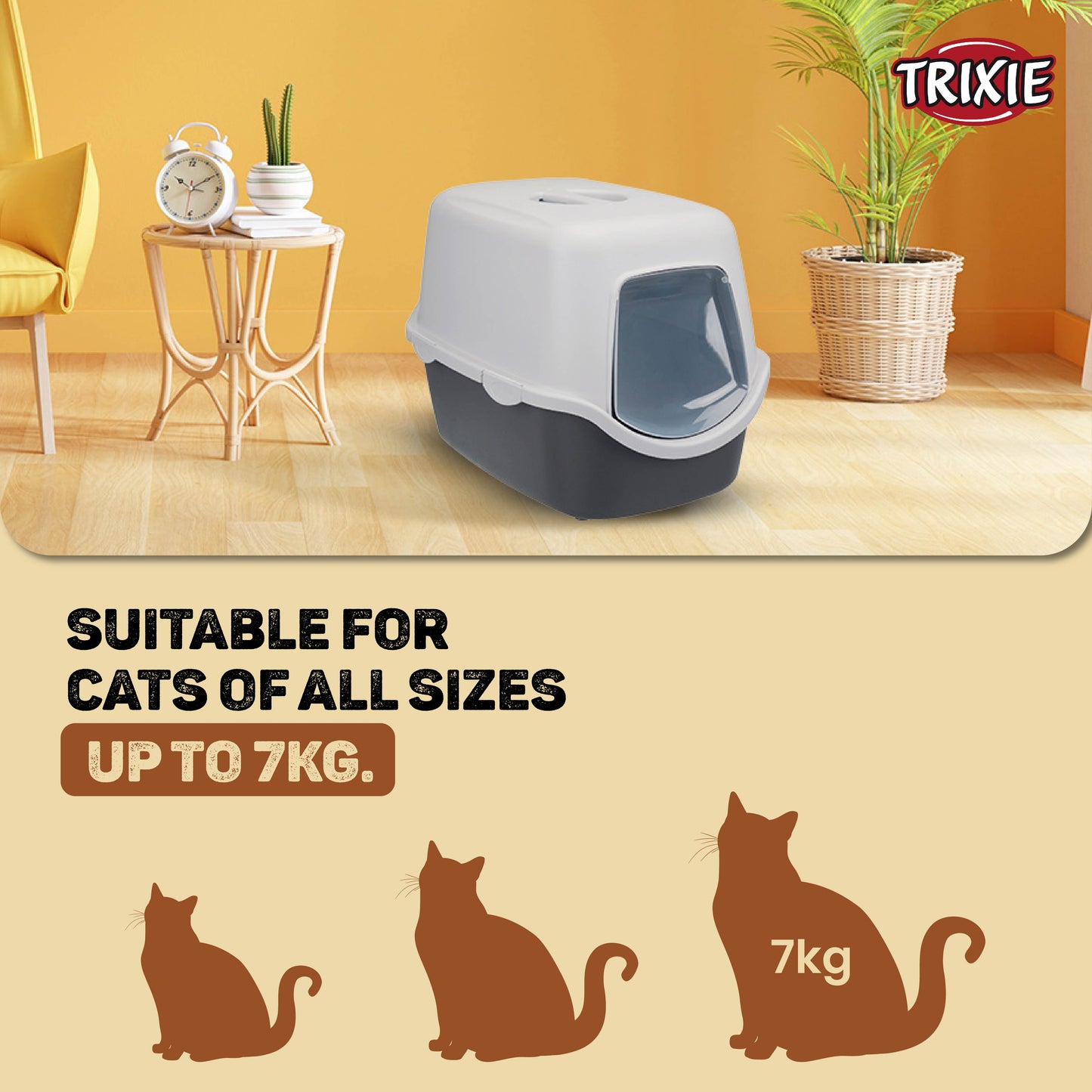 Trixie Vico Cat Litter Tray with Dome | Dark Grey/Light Grey | Size: 40x40x56cm