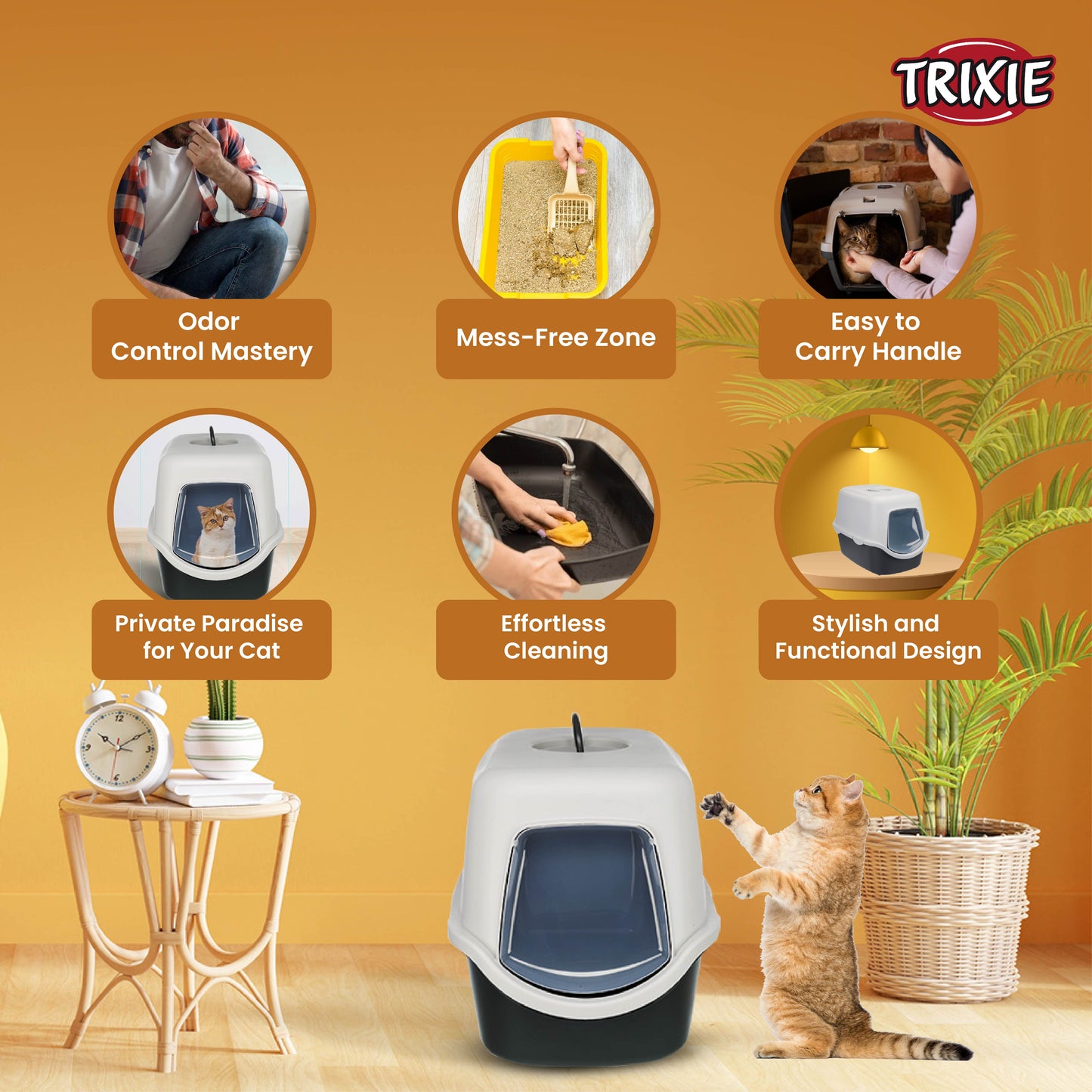 Trixie Vico Cat Litter Tray with Dome | Dark Grey/Light Grey | Size: 40x40x56cm