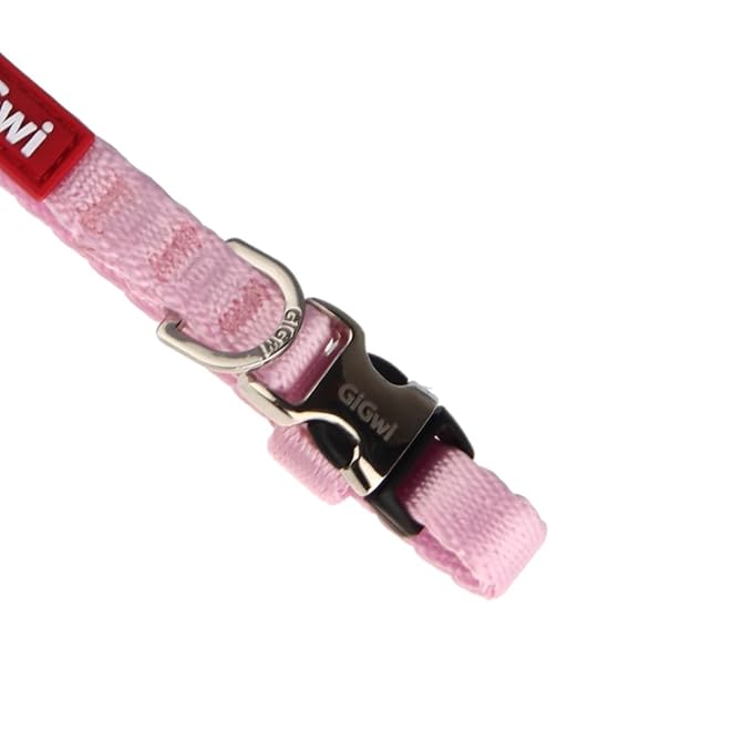 Gigwi Premium Line Reflective Strap with Sturdy Metal Buckle Dog Collar Adjustable Neck Size 20-30cm Pink (Small)