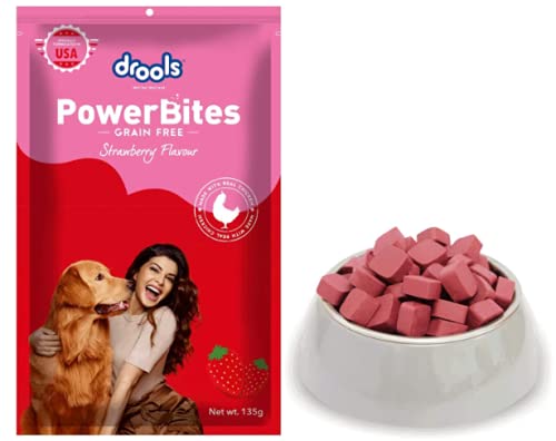 Drools Power Bites Strawberry Flavor With Real Chicken Grain Free Treat For Dogs 135gm (Pack of 3)