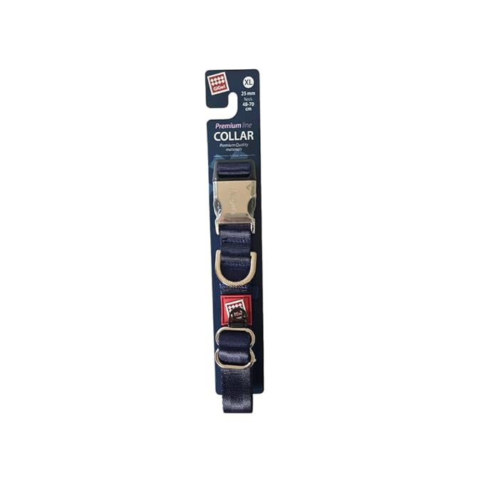 Gigwi Premium Line Reflective Strap with Sturdy Metal Buckle Dog Collar Adjustable Neck Size 48-70cm Blue (X-L)