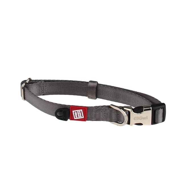 Gigwi Premium Line Reflective Strap with Sturdy Metal Buckle Dog Collar Adjustable Neck Size 40-55cm Grey (Large)