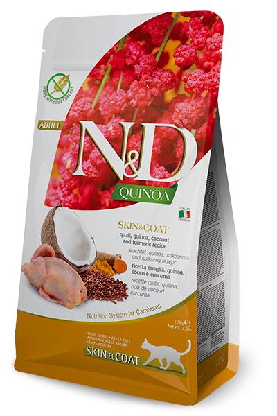 Farmina N&D Quinoa Skin & Coat Cat Food Grain-Free Quail, Quinoa, Coconut & Turmeric Recipe Dry Cat Food 1.5kg
