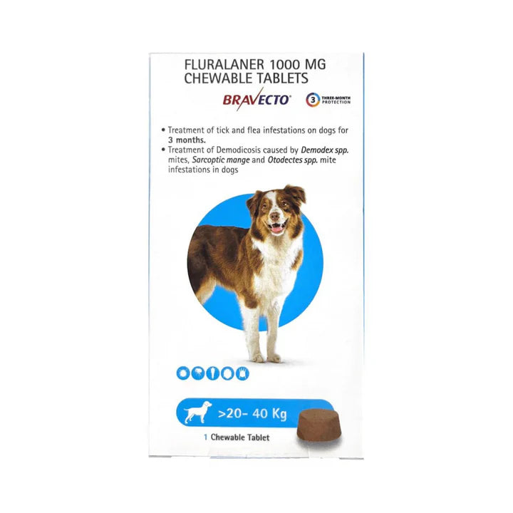 MSD Animal Health Bravecto 1 Chewable Tablet For Flea and Tick Control For Dogs (20 - 40Kg)