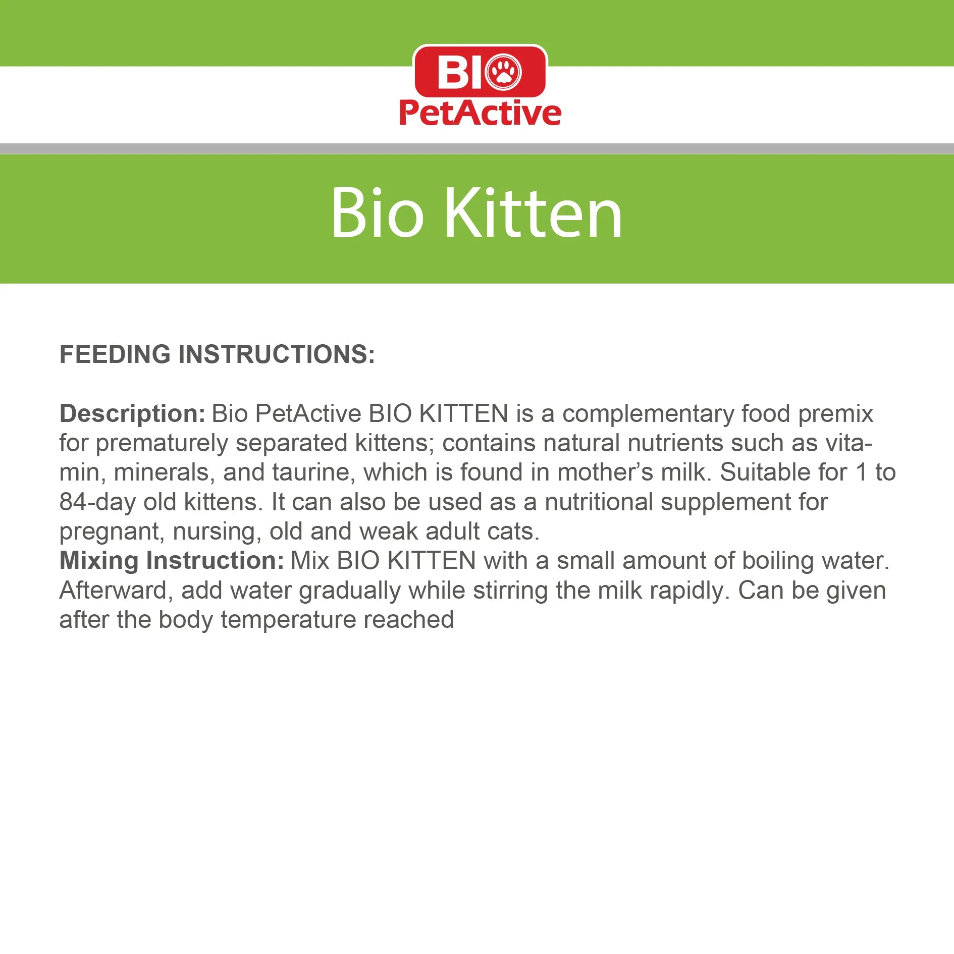 Bio Pet Active Bio Kitten Food Supplement For Kittens 200gm