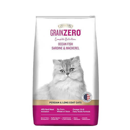 Signature Grain Zero Persian and Long Coat Cats Ocean Fish, Sardine, and Mackerel Dry Cat Food 1.2kg