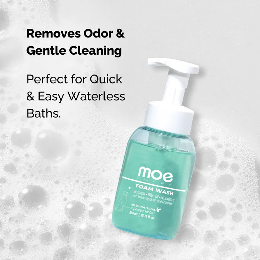 Moe Puppy Foam Wash Dry Shampoo for Cats | Safe for Kittens Cruelty Free and Plant Based Formula 300ml