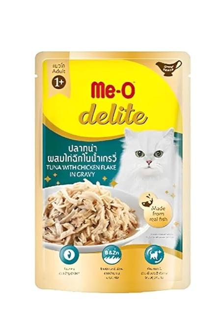 Me-O Delite Adult Tuna with Chicken Flake in Gravy Wet Cat Food 70gm (Pack of 12)