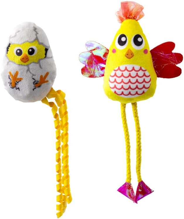 Kong Scrattles Chicken Chicken and Egg Crinkly Rattling Cat Toys with Catnip 2pk