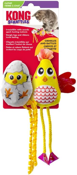 Kong Scrattles Chicken Chicken and Egg Crinkly Rattling Cat Toys with Catnip 2pk