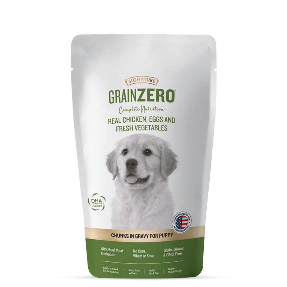 Signature Grain Zero Chicken Chunks In Gravy Wet Food For Puppy 120g x 5 Pouch + 1 Free Inside = 720g