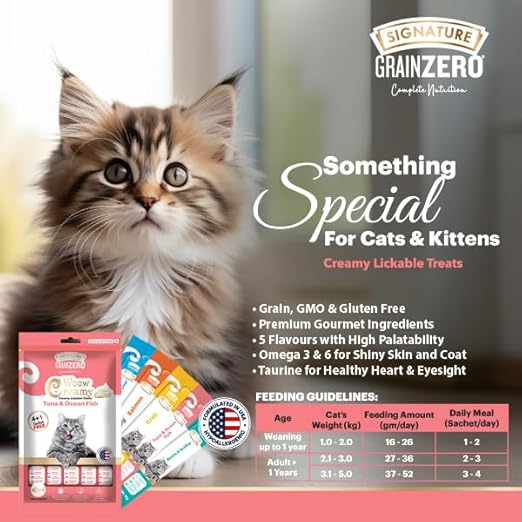 Signature Grain Zero Woow Creamy Salmon Cat & Kitten Lickable Treats 75 Gm (4 Sachet + 1 Free)