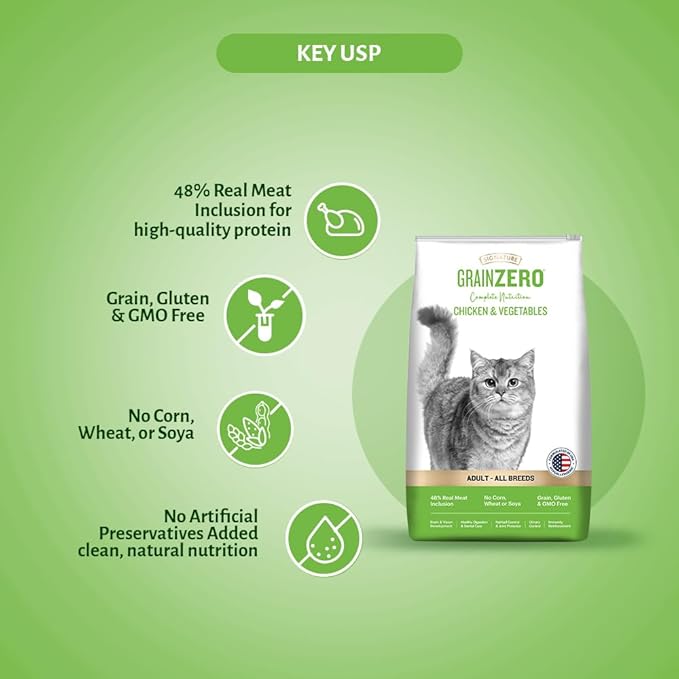 Signature Grain Zero Chicken & Vegetables Adult All Breed Adult Cat Dry Food 1.2kg + Free Creamy Treat