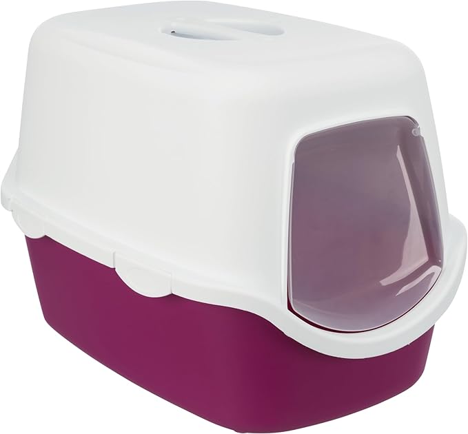 Trixie Vico Cat Litter Tray with Hood | Berry/White | Size: 40x40x56cm