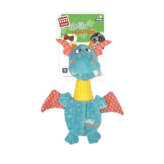 Gigwi Wild Hunter Dragon Treat Dispensing, Neck with Crunchy Sound, Squeaker for Exciting Play Toy for Dogs Medium