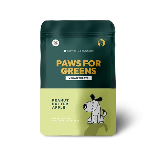 Paws For Greens Dog Treats Plant-Based Healthy Vegan Biscuits for Dogs with Peanut Butter and Apple 100gm