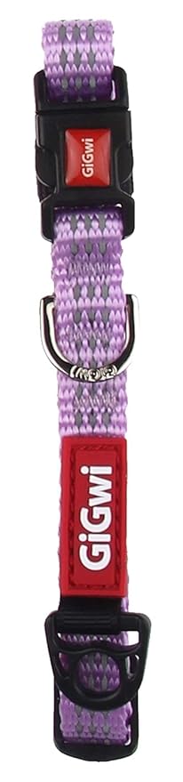 Gigwi Classic Line Collar With Reflective Stitching Sturdy Buckle with Metal D-Ring For Dogs Neck Size 20-30cm Purple (Small)