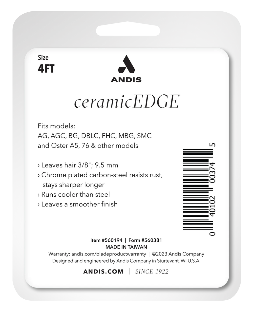 Andis Ceramic Blade, Size 4, w/24T Upper, 17T Lower