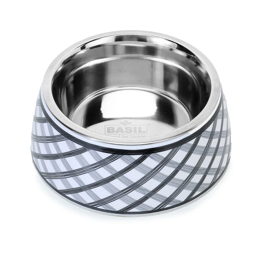 Basil Check Print Pet Feeding Bowl, Stainless Steel & Melamine