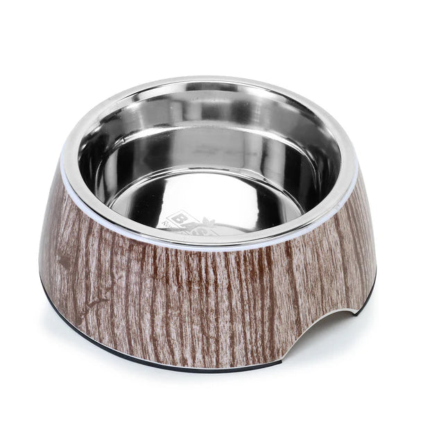 Basil Wooden Print Pet Feeding Bowl Stainless Steel & Melamine