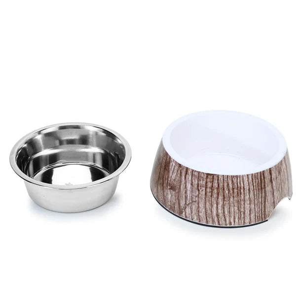 Basil Wooden Print Pet Feeding Bowl Stainless Steel & Melamine