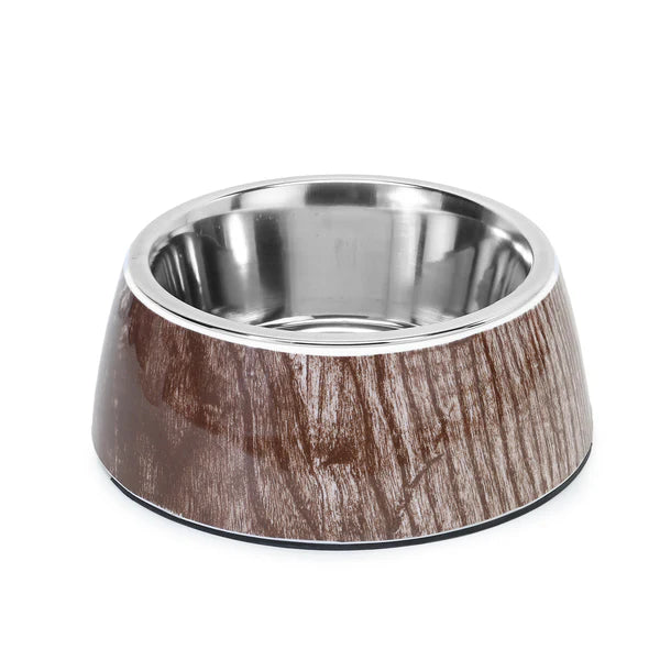 Basil Wooden Print Pet Feeding Bowl Stainless Steel & Melamine