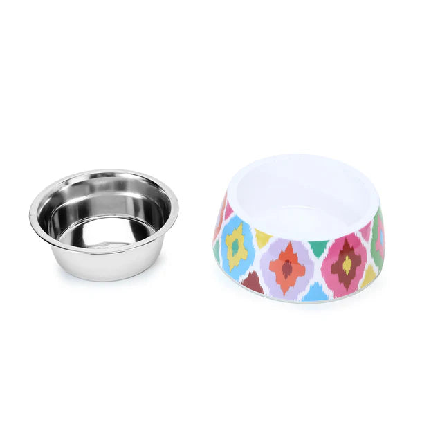 Basil Ikkat Pet Feeding Bowl Stainless Steel & Melamine Medium 800ml