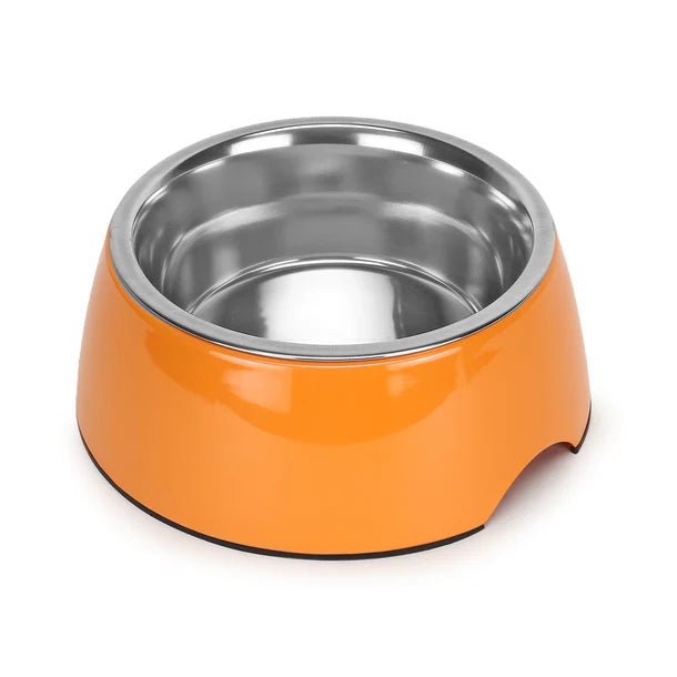 Basil Solid Orange Pet Feeding Bowl Set Melamine and Stainless Steel Medium 800ml