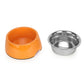 Basil Solid Orange Pet Feeding Bowl Set Melamine and Stainless Steel Medium 800ml