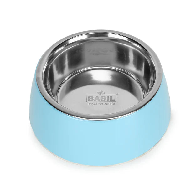 Basil Solid Bright Teal Pet Feeding Bowl Set Melamine and Stainless Steel Large 1600ml