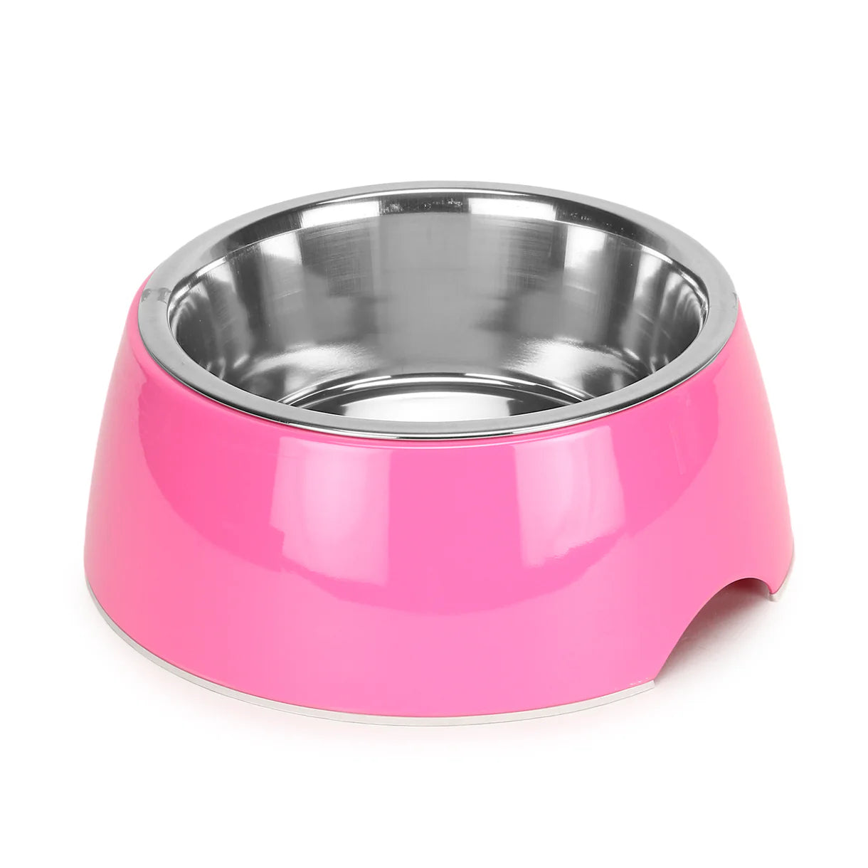 Basil Solid Pink Pet Feeding Bowl Set Melamine and Stainless Steel Small 400ml