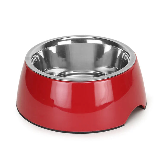 Basil Solid Red Pet Feeding Bowl Set Melamine and Stainless Steel Medium 800ml