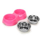 Basil Melamine Double Dinner Set Pet Feeding Bowls for food and water Pink Large 1600ml