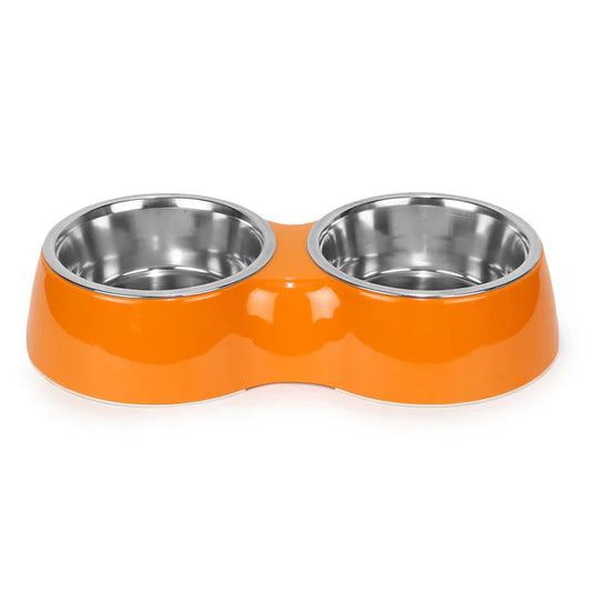 Basil Melamine Double Dinner Set Pet Feeding Bowls for food and water Orange Medium 800ml