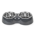 Basil Melamine Double Dinner Set Pet Feeding Bowls for food and water Grey Small 400ml