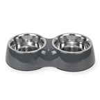 Basil Melamine Double Dinner Set Pet Feeding Bowls for food and water Grey Small 400ml