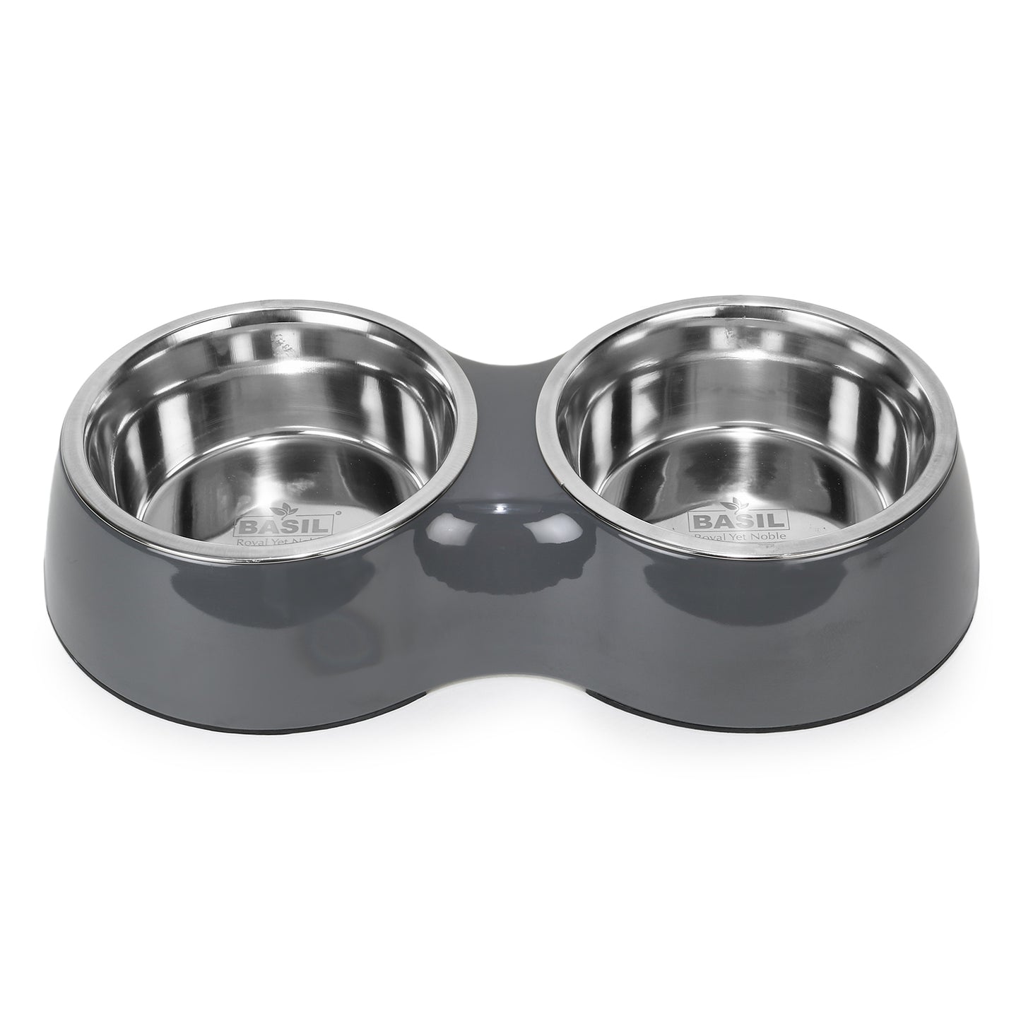 Basil Melamine Double Dinner Set Pet Feeding Bowls for food and water Grey Small 400ml