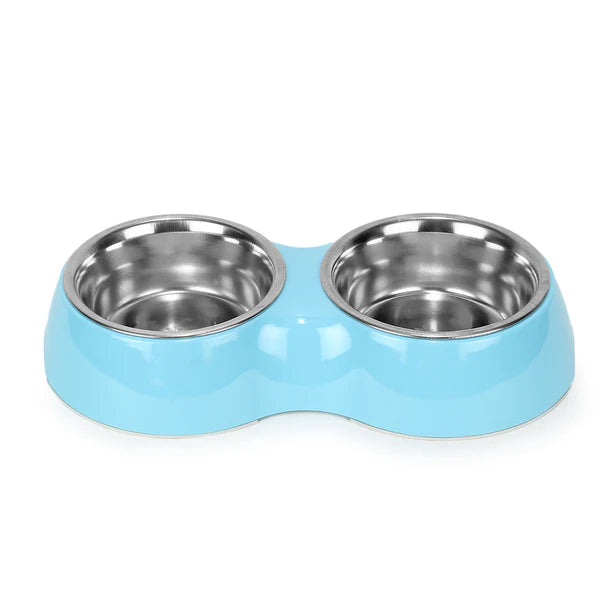 Basil Melamine Double Dinner Set Pet Feeding Bowls for food and water Blue Medium 800ml