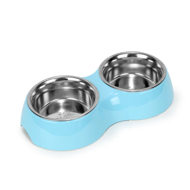 Basil Melamine Double Dinner Set Pet Feeding Bowls for food and water Blue Medium 800ml