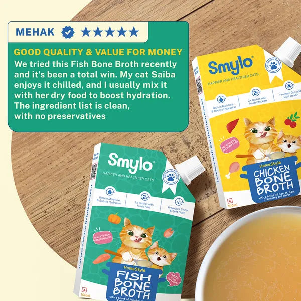 Smylo Hydration Rich Fish with Pumpkin, Broccoli and Raspberry Bone Broth for Cats 100ml
