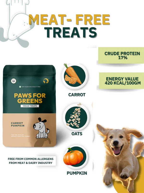 Paws For Greens Dog Treat Plant-Based Delicious Veg Biscuits for Pet with Carrot and Pumpkin 100gm