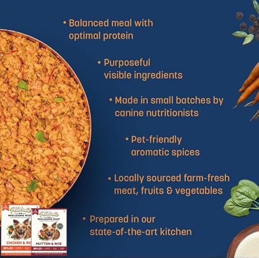 Petaholic Wholesome Woof Chicken & Rice 100% Natural and High Protein Dog Food 300g 2 Pouch 150g Each